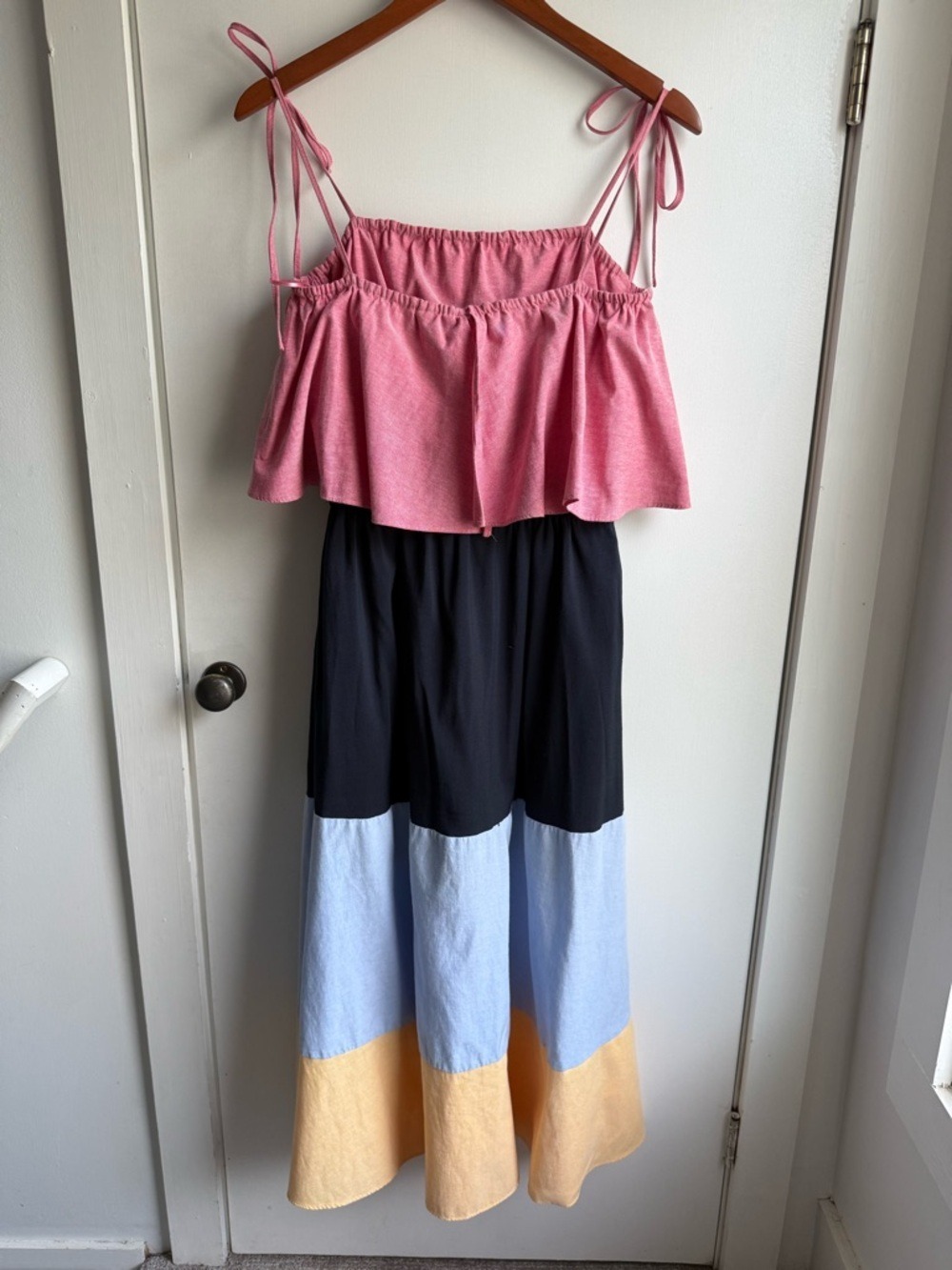 English Factory Colorblock Tiered Midi Dress with Pockets & Tie Strap Size Small - Picture 3 of 11